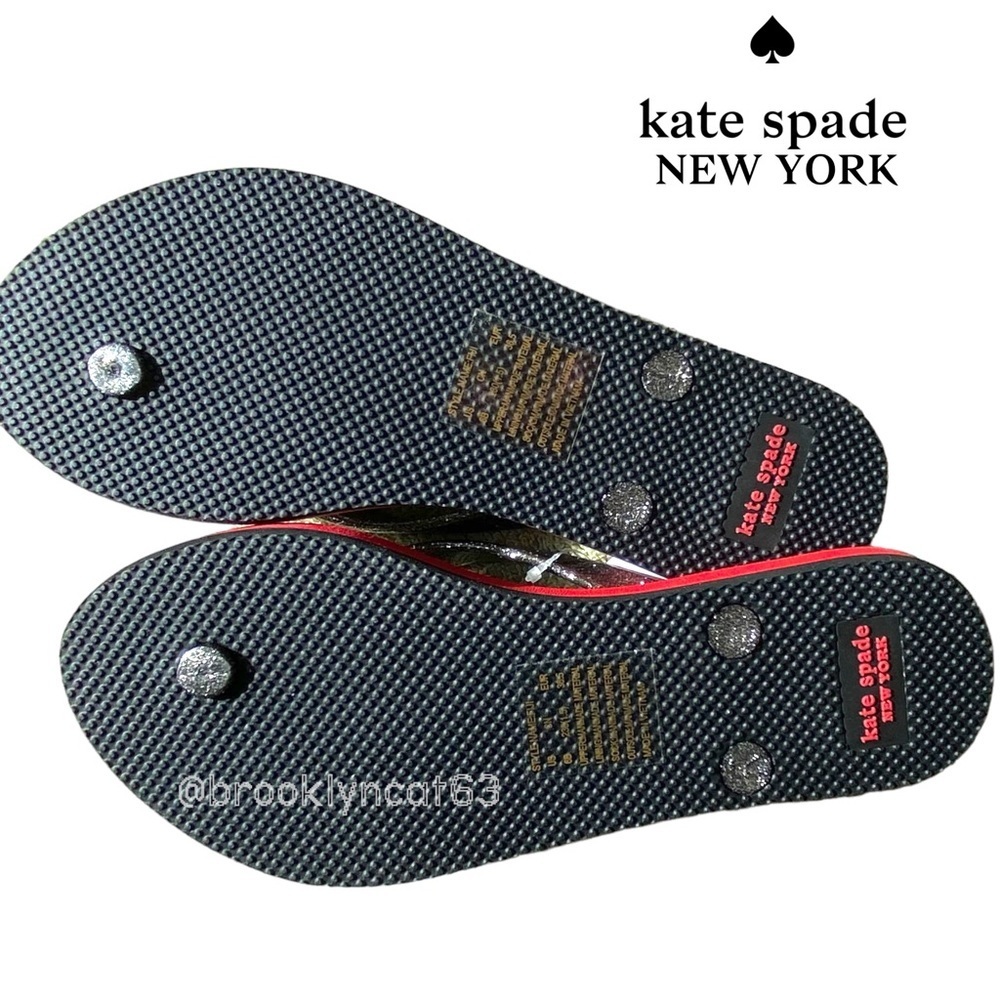 Kate Spade New York Fiji Flip Flops Sandals Lips Lingonberry Black Red SZ 6 - Picture 10 of 11